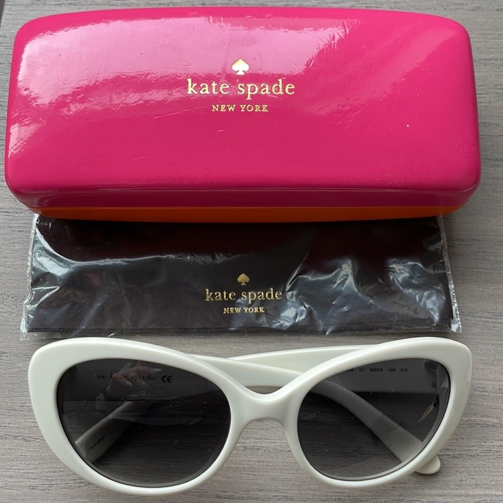 Kate Spade white oval sunglasses with original case and dust cloth